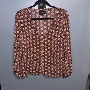 Goldie brown Floral Leaves Chiffon Blouse Top Size Small